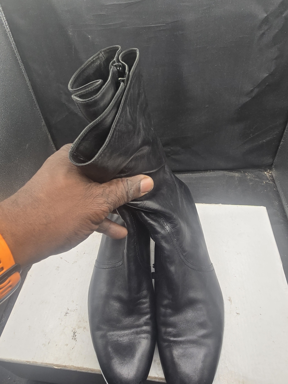 Cole Haan Black Leather Mid-Calf Zip Boots